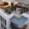 Aerial view of a building with a rooftop gathering place